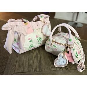 Juicy Couture Retro Cherry Gelato Pink Satchel Crossbody Bag & Tote Bag Set NWT